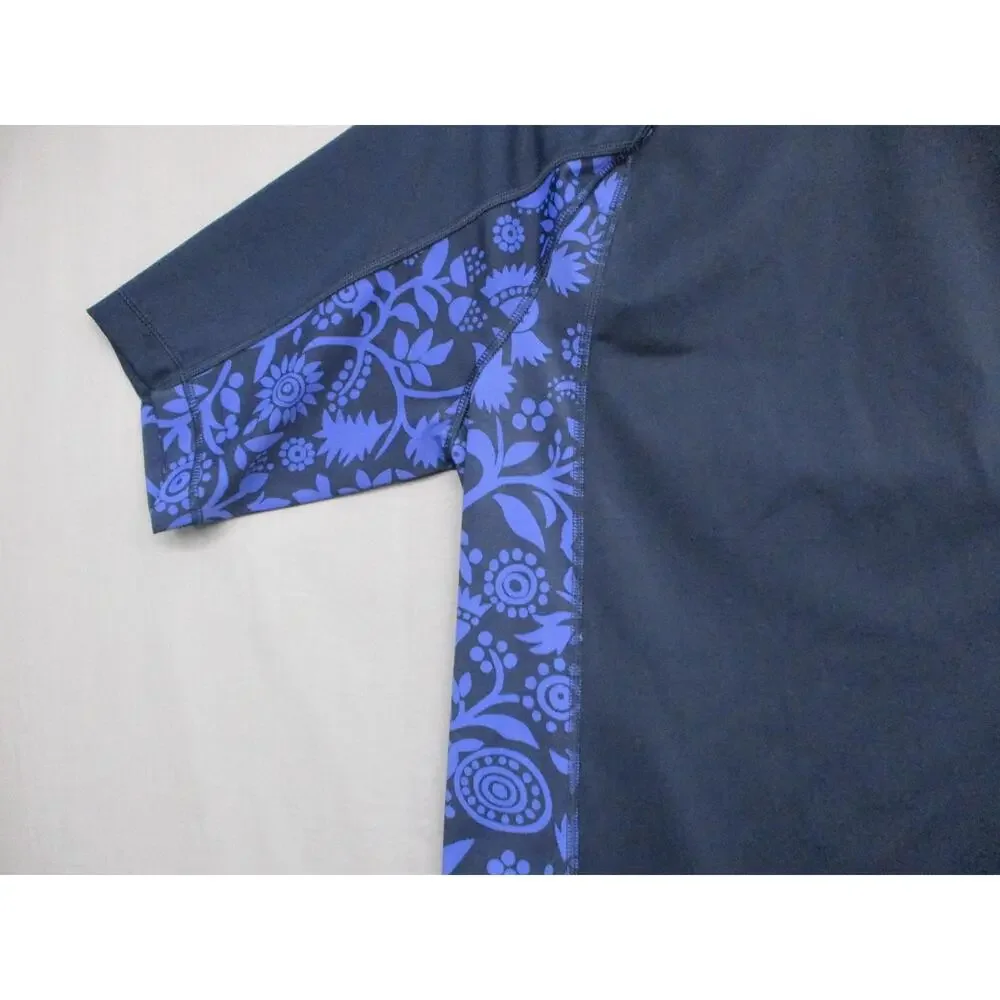 Lands' End Navy Floral Raglan Rash Guard Unisex Short Sleeve‎ Size Small